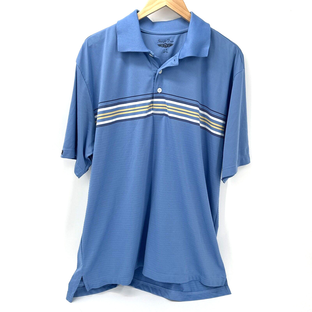Straight Down Polo‎ Shirt Mens Large Blue Striped Classic Short Sleeves